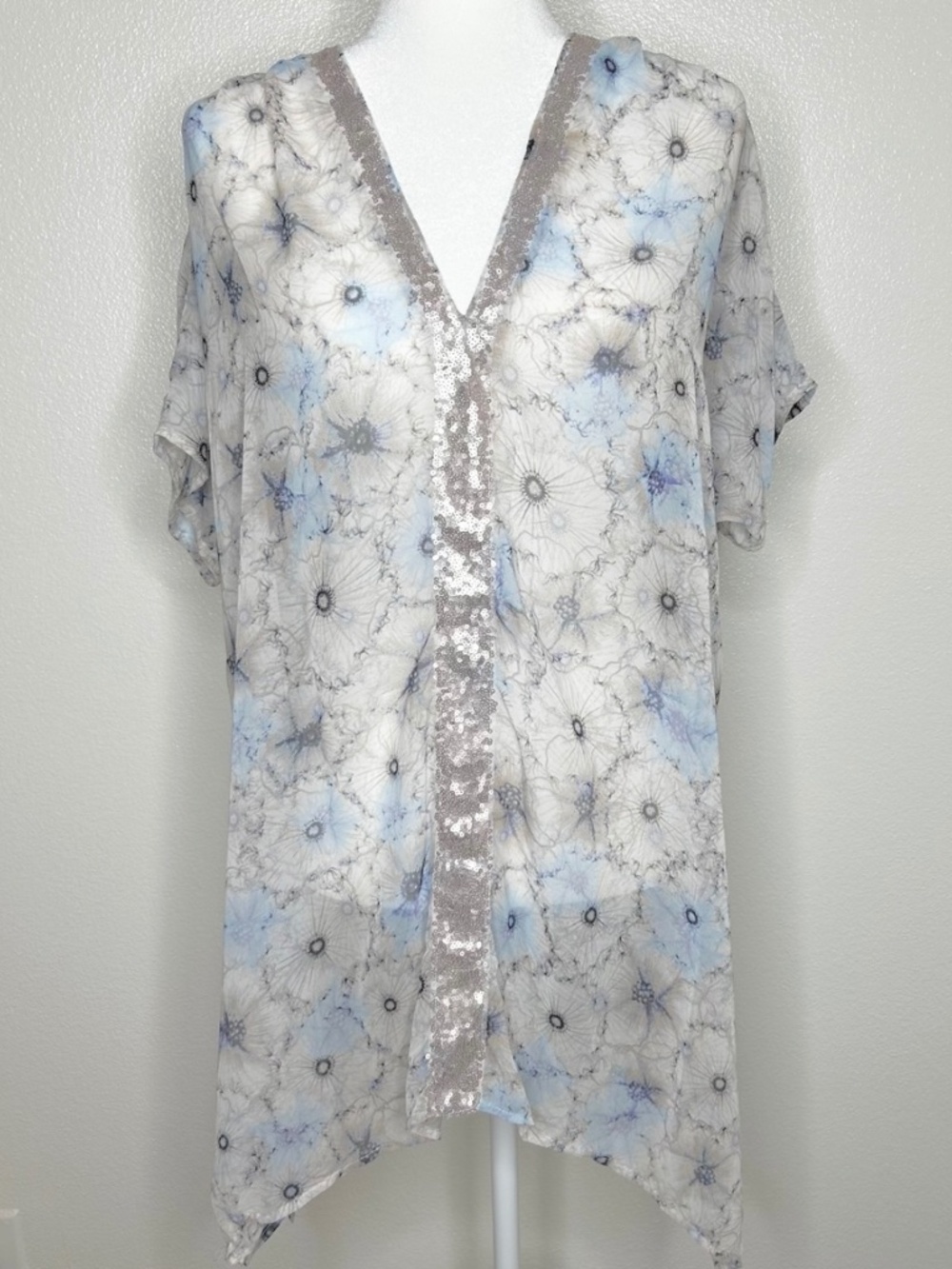 One September Anthropologie Womens Lyla Floral Sheer Sequin Tunic Top Size M